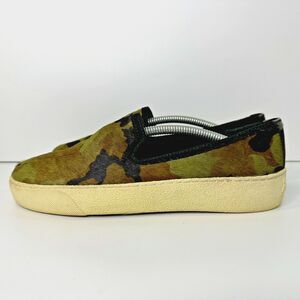 Sam Edelman Shoes Womens Sz 6.5 Green Camo Slip On Calf Hair Fashion Sneaker